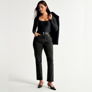 Abercrombie & Fitch Curve Love Mixed Fabric Ankle Straight Ultra High Rise in 18